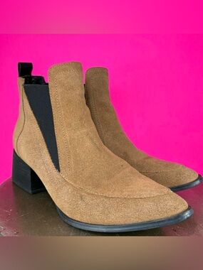 Sol Sana Rico Brown Suede Pointed Toe Block Heel Chelsea Boot EU 36